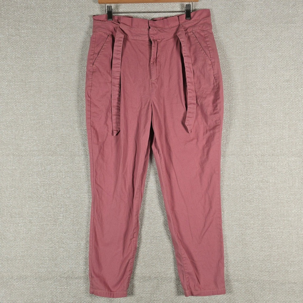 JustFab Womens Rose Pink Paperbag Waist Tapered Cotton Pants Size 33 High Rise